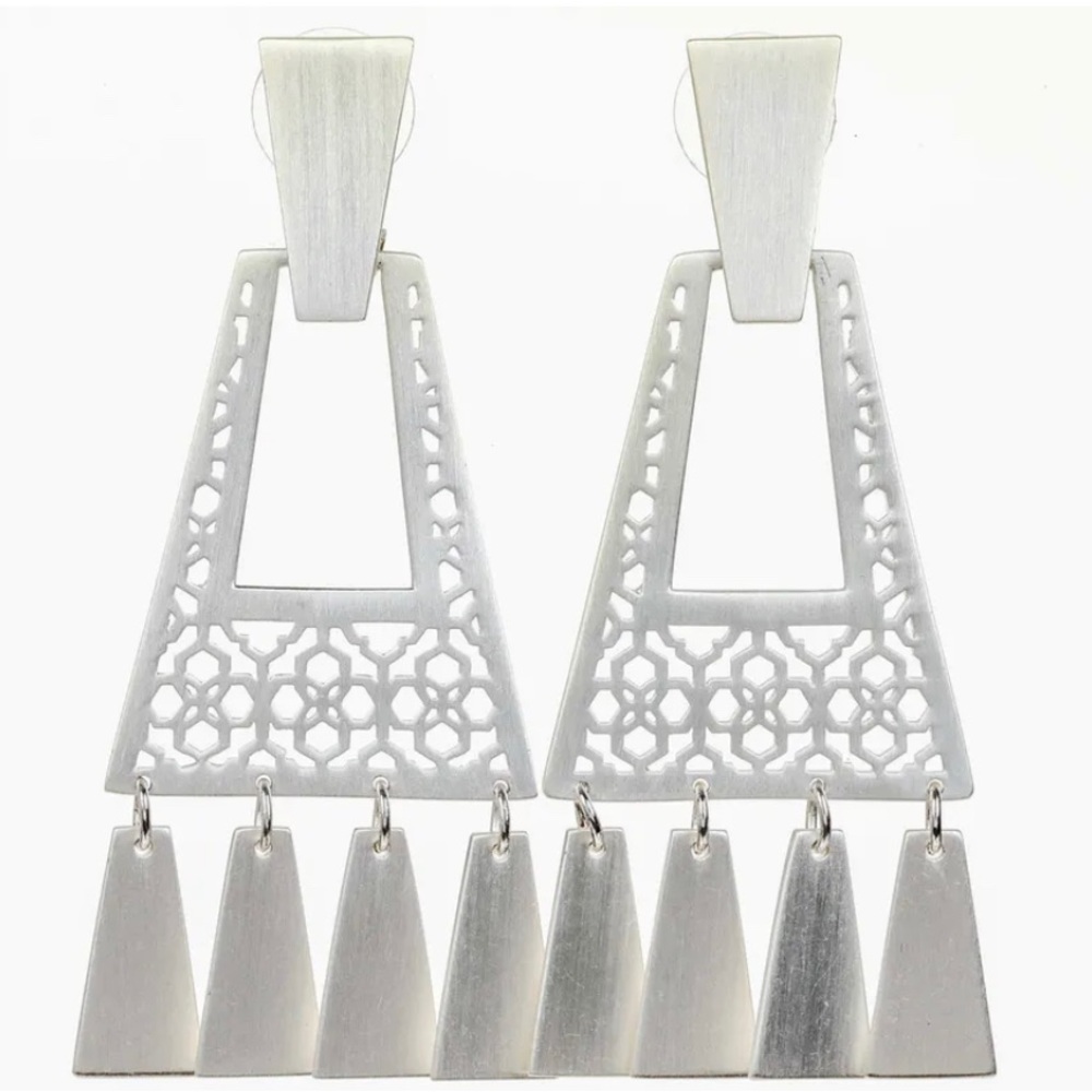 Kendra Scott Kase Small Statement Fringe Earrings, Bright Silver Tone